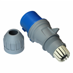 Single-phase IEC 309 plug, male, 32A, 250V, dismountable, blue